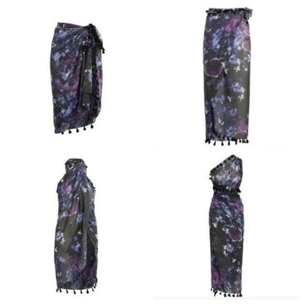 Peter Som‎ Meteorite Dream Floral Sarong Scarf ZOE CURATEUR black purple